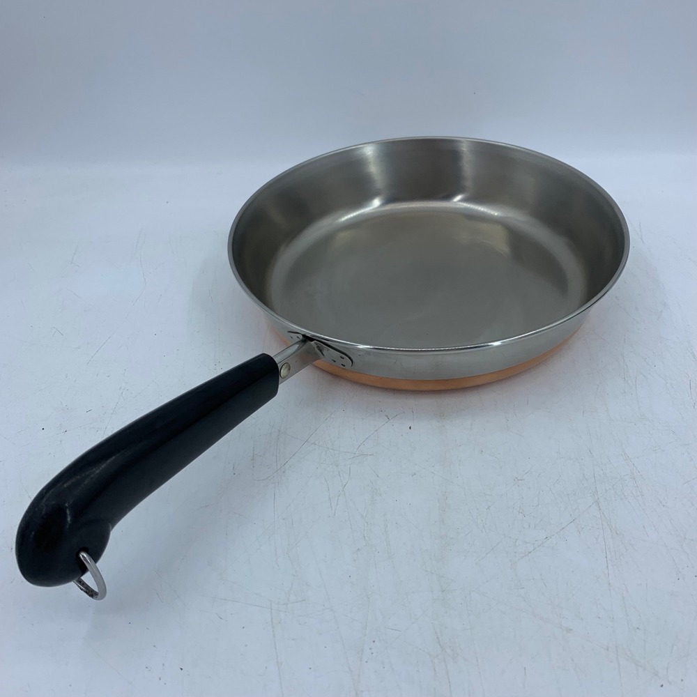 Vtg Revere Ware 9" Copper Bottom Stainless Skillet Frying Pan Clinton USA 1801